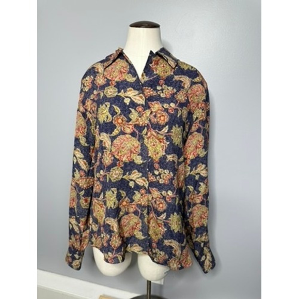 Vintage Anne Klein II Silk Tapestry Print Button Down Shirt Dark Academia Small